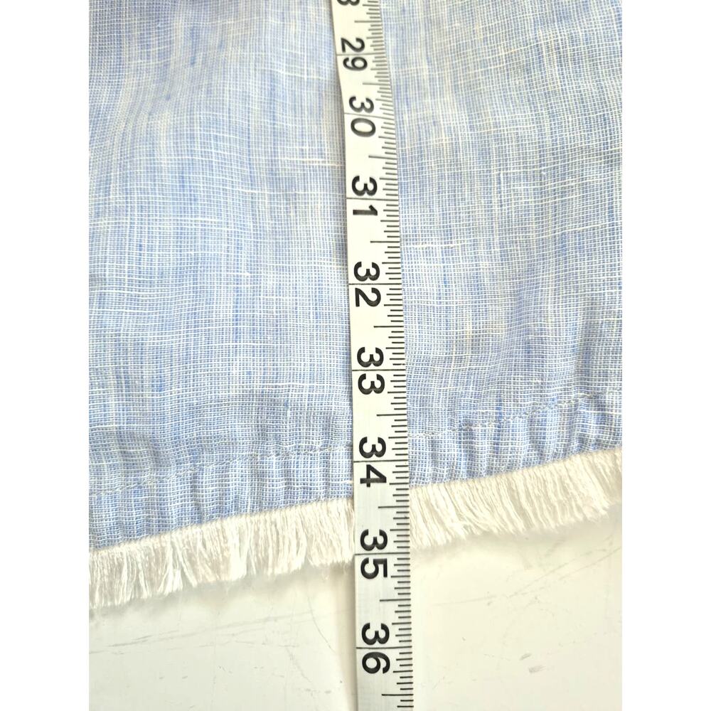 French Curve Linen Dress Sz S Lt Blue Short Sleeve Fringe Coastal Cowgirl Boho - Picture 8 of 8